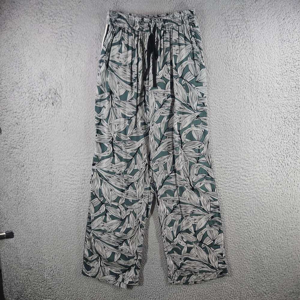 Hazel Anthropologie Green Leaf Print Wide Leg Pants Womens Elastic Waist Rayon S
